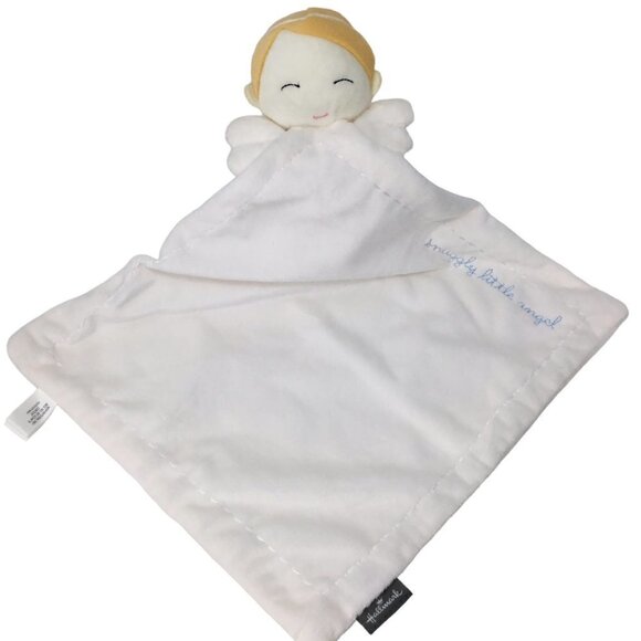 Hallmark Snuggly Little Angel Lovey Security Blanket Wings Blonde Blue Writing - Picture 3 of 7